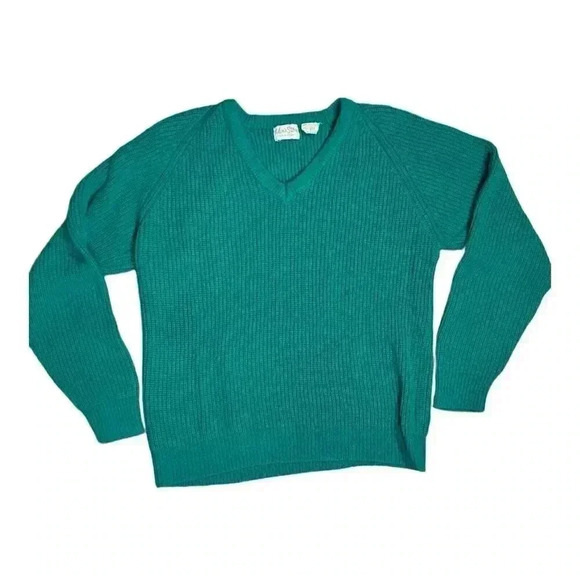 Vintage 80s The Mens Store at Sears Green Cable Knit Sweater Sz L Kurt Cobain - Picture 2 of 6